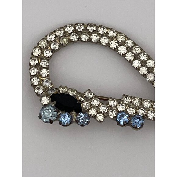 Vintage 2" Whale Brooch Clear Blue Rhinestones - Picture 2 of 8